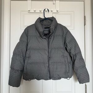 Women's Grey Checkered Puffer Jacket